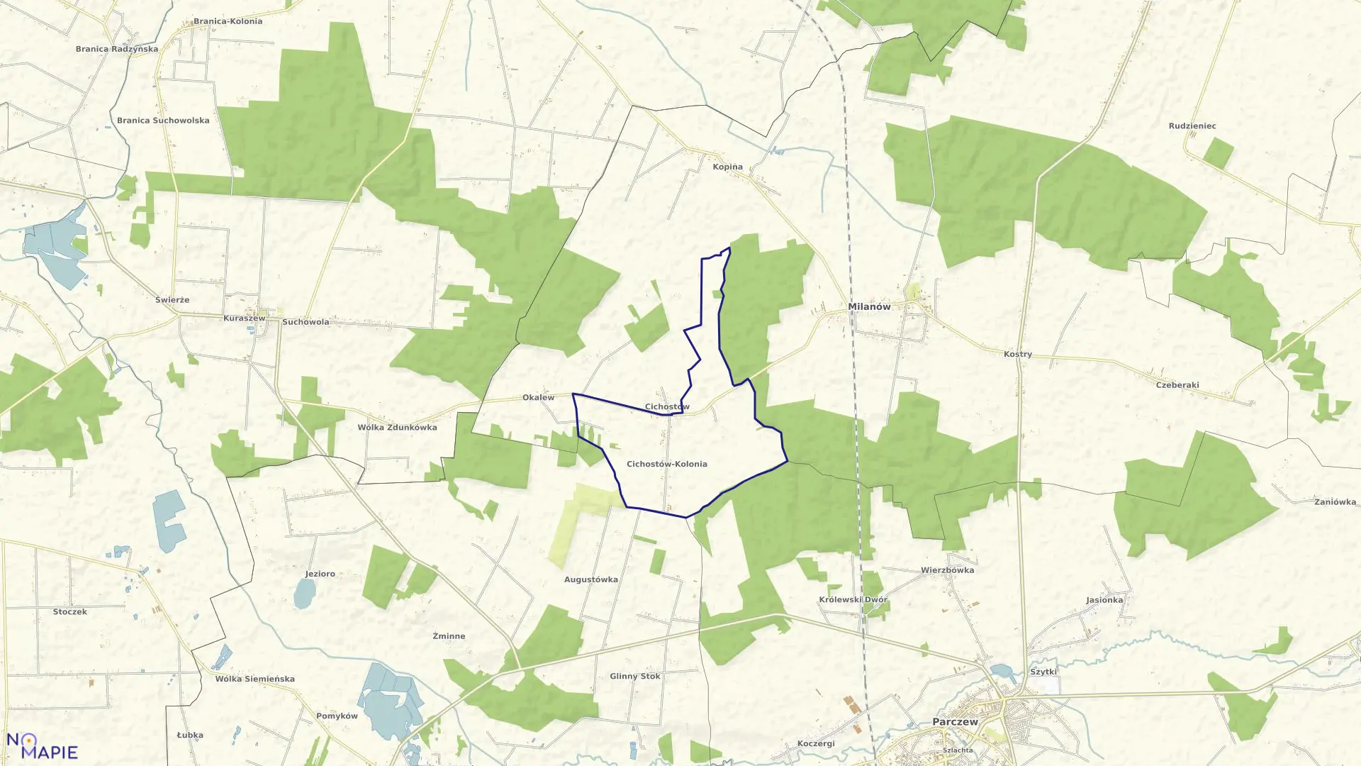 Mapa obrębu KOLONIA CICHOSTÓW w gminie Milanów