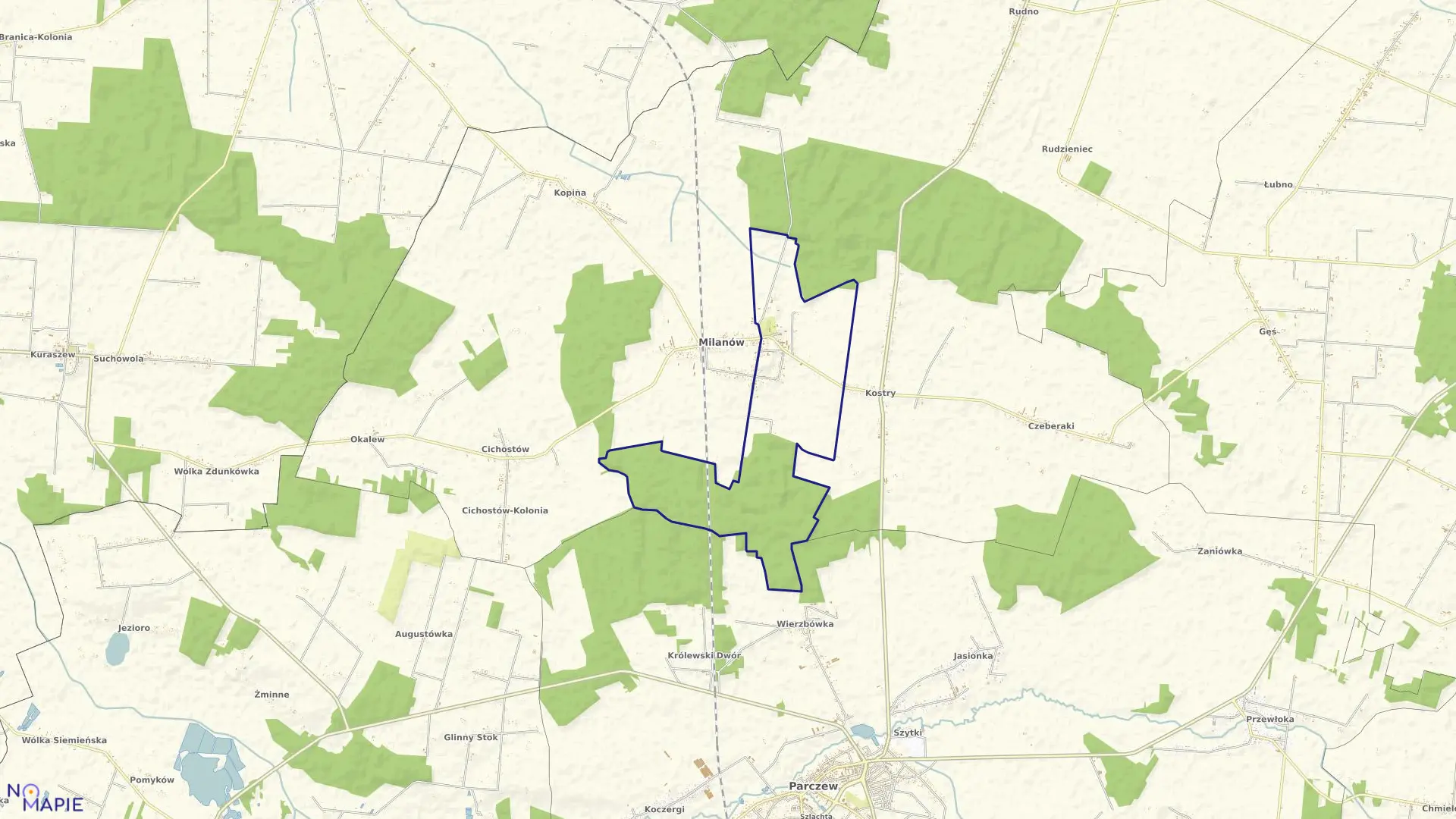 Mapa obrębu KOLONIA MILANÓW w gminie Milanów