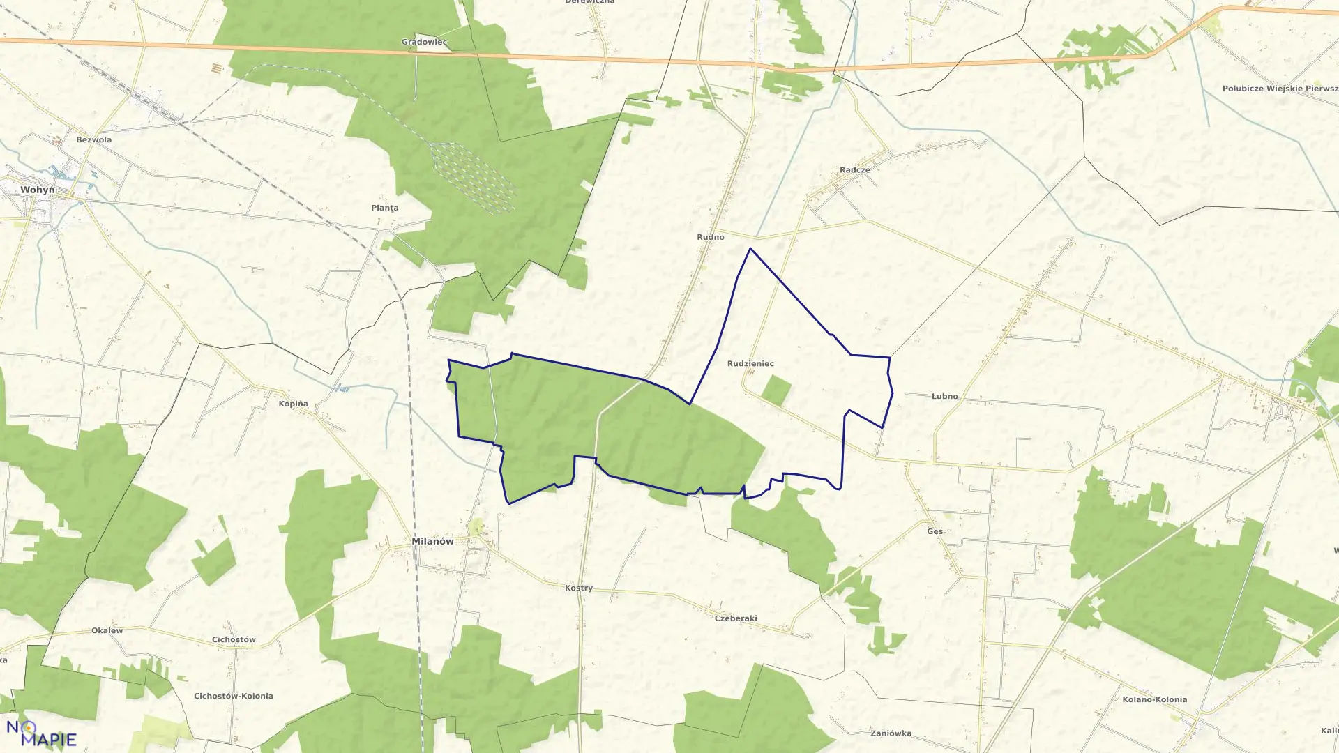 Mapa obrębu RUDZIENIEC w gminie Milanów